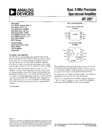 Datasheet OP285G manufacturer Analog Devices