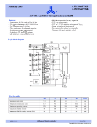 Datasheet AS7C3364FT36B-65TQIN manufacturer Alliance