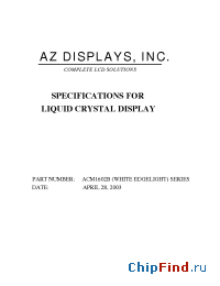 Datasheet ACM1602BW manufacturer AZ Displays