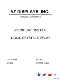Datasheet ACM1602Z manufacturer AZ Displays