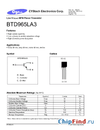 Datasheet BTD965LA3 manufacturer Cystech