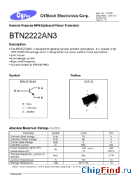 Datasheet BTN2222AN3 manufacturer Cystech