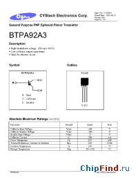 Datasheet BTPA92A3 manufacturer Cystech