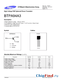 Datasheet BTPA94A3 manufacturer Cystech