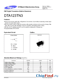 Datasheet DTA123TN3 manufacturer Cystech