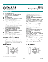 Datasheet DS1920-F5 manufacturer Dallas