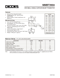 Datasheet MMBT3904-7 manufacturer Diodes