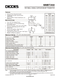 Datasheet MMBTA92-7 manufacturer Diodes