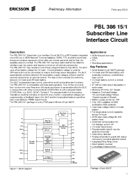 Datasheet PBL38615-1 manufacturer Ericsson