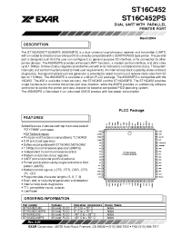 Datasheet ST16C452CJ68PS manufacturer Exar