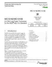 Datasheet MC13192 manufacturer Freescale