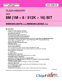 Datasheet MBM29DL800BA-70PFTR manufacturer Fujitsu