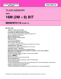 Datasheet MBM29F017A-70PFTR manufacturer Fujitsu