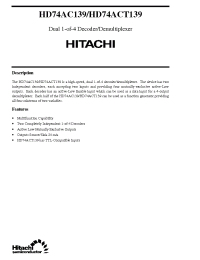 Datasheet 74ACT139 manufacturer Hitachi