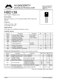 Datasheet HBD139 manufacturer Hi-Sincerity