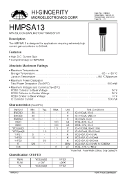 Datasheet HMPSA13 manufacturer Hi-Sincerity
