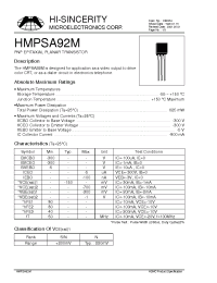 Datasheet HMPSA92M manufacturer Hi-Sincerity