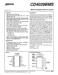 Datasheet CD4029BHSR manufacturer Intersil