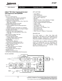 Datasheet X1227V8-2.7 manufacturer Intersil