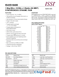 Datasheet IS42S16400-6T manufacturer ISSI