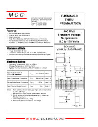 Datasheet P4SMAJ160 manufacturer MCC
