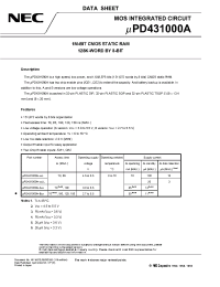 Datasheet UPD431000AGZ-70LL-KJH manufacturer NEC