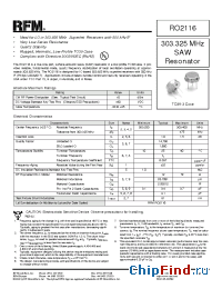 Datasheet RO2116 manufacturer RF Monolithics