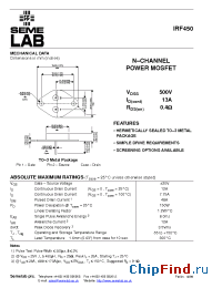 Datasheet IRF450 manufacturer SemeLAB