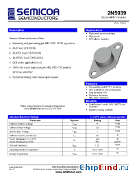 Datasheet 2N5039JV manufacturer Semicoa
