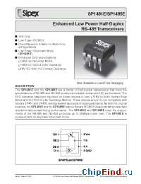 Datasheet SP1481ECN-L manufacturer Sipex