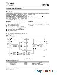 Datasheet U2781B-AFSG3 manufacturer TEMIC