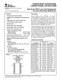 Datasheet CD54HC4538F3A manufacturer TI