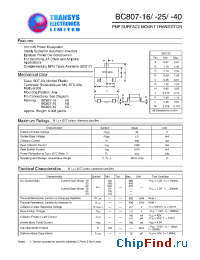 Datasheet BC807-25 manufacturer Transys 