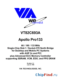 Datasheet VT82C693AAPOLLOPRO133 manufacturer VIA