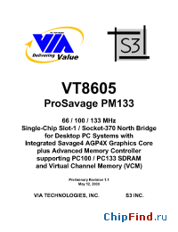 Datasheet VT8605APOLLOPROSAVAGEPM133 manufacturer VIA