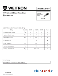 Datasheet BD233 manufacturer Weitron