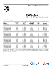 Datasheet Z86E0412PSC1860 manufacturer Zilog