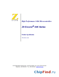Datasheet Z8F1621VN020AC manufacturer Zilog